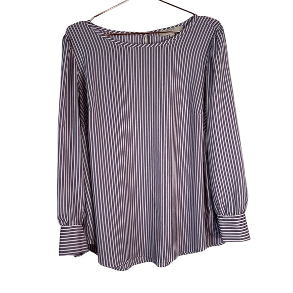 LOFT Tops - Loft Long Sleeve Red Blue White Vertical Stripe Blouse Tunic
